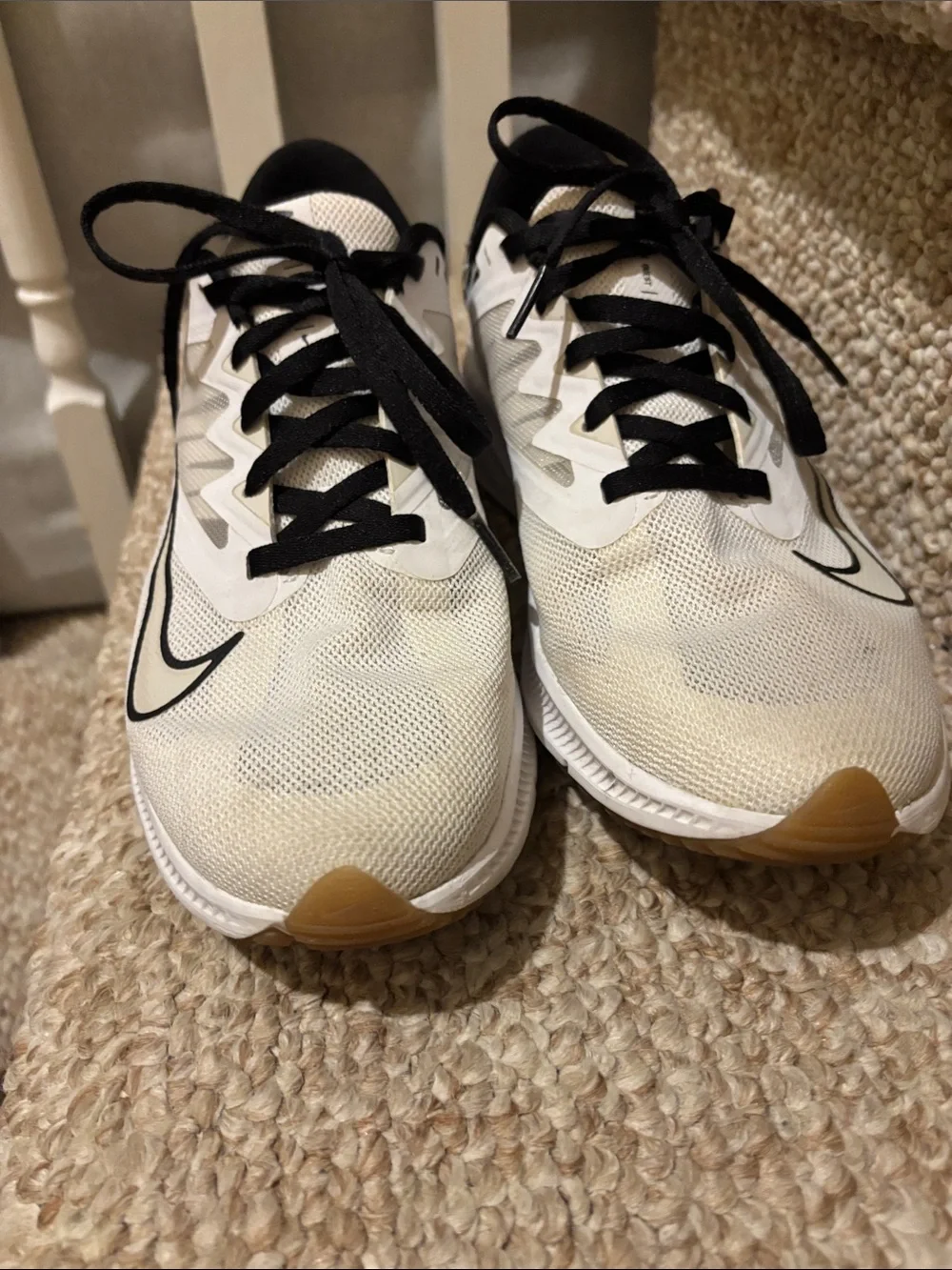 Nike White and Black Running Shoes with Gum Accents